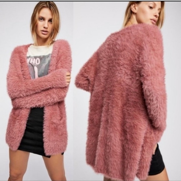 Free People Sweaters - 🐰 Free People Fuzzy Open Front Cardigan - Pink